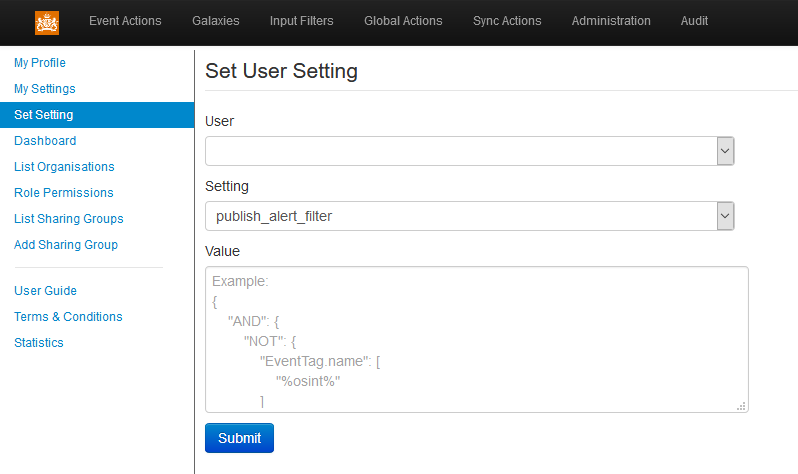 Set User settings