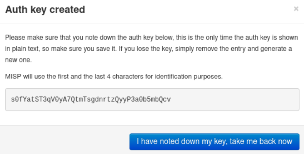 Screenshot showing success message that is displayed when an ip was successfully pinned for an authkey