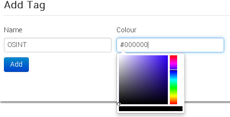 Enter a name for the tag and click on the color field to be able to pick a colour for it.